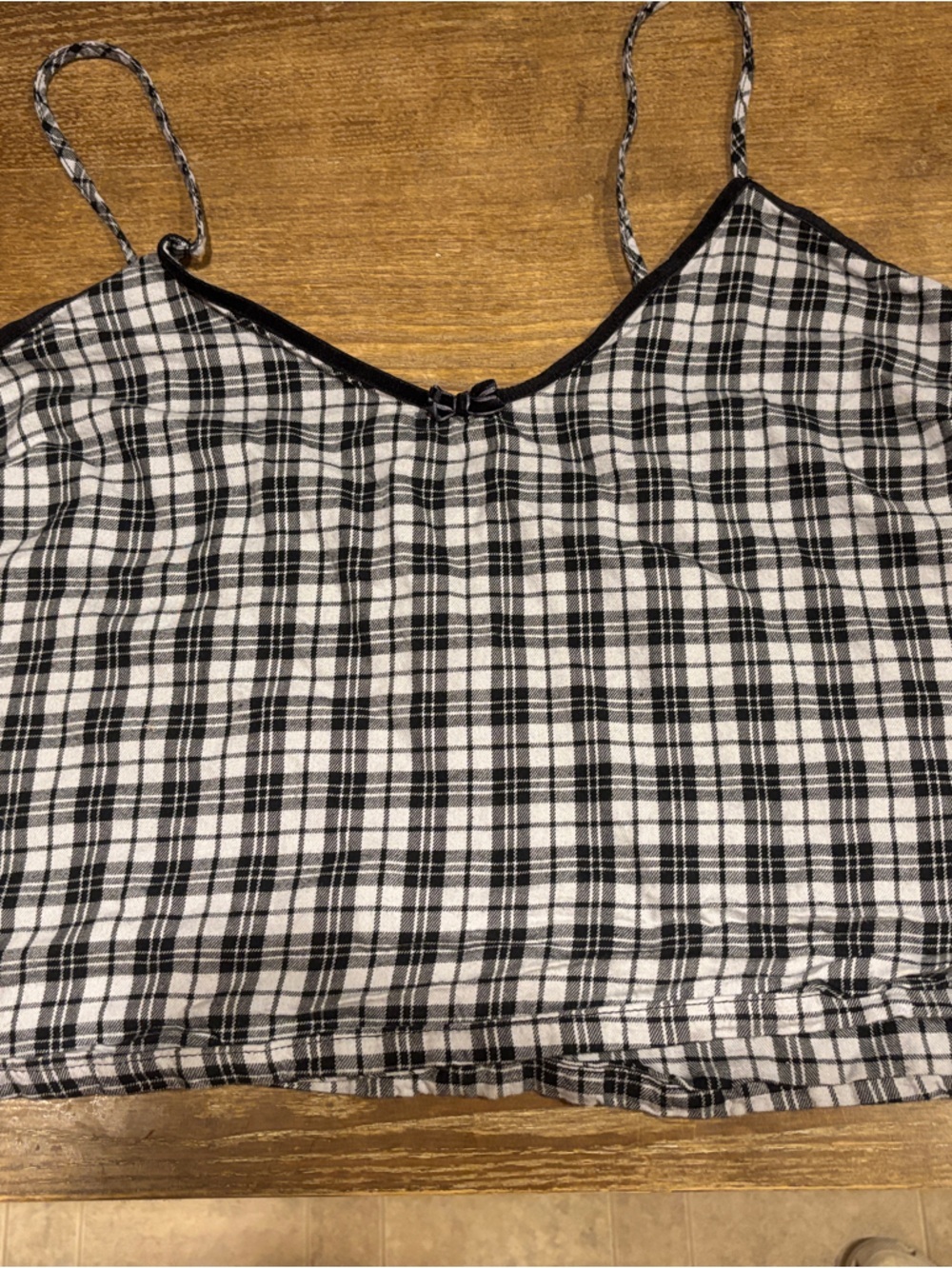 Black and White Plaid Spaghetti Strap Crop Top